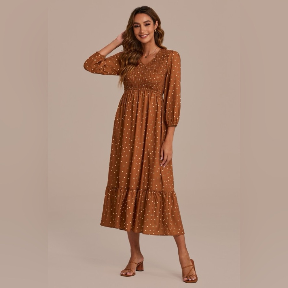 NWT mocha dot smocked maxi dress, size L